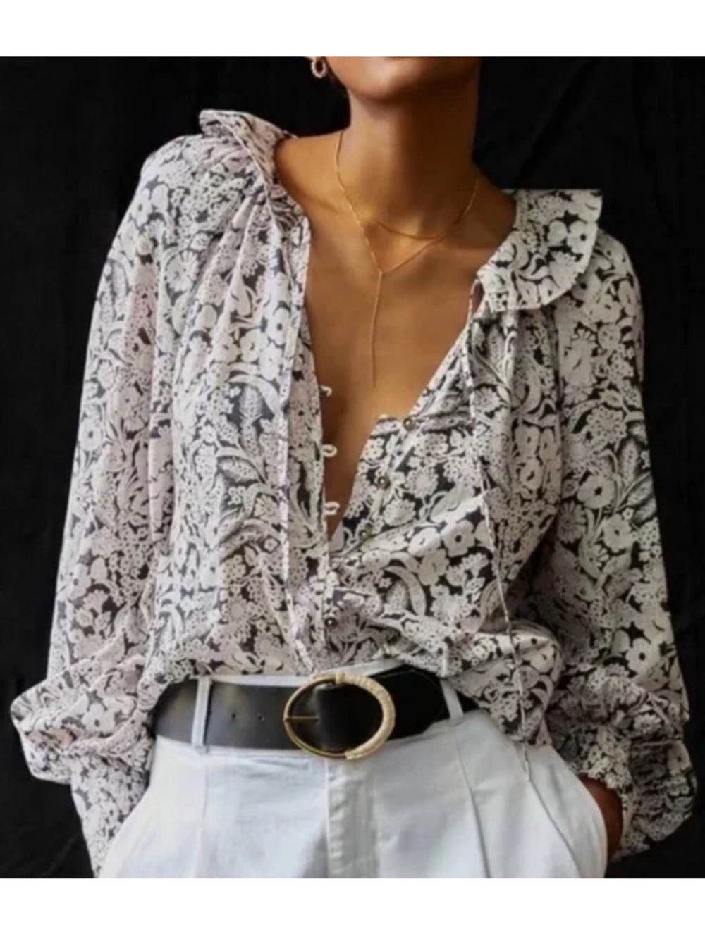 By Anthropologie Peasant Ruffle Floral Button Up Blouse Size XS
